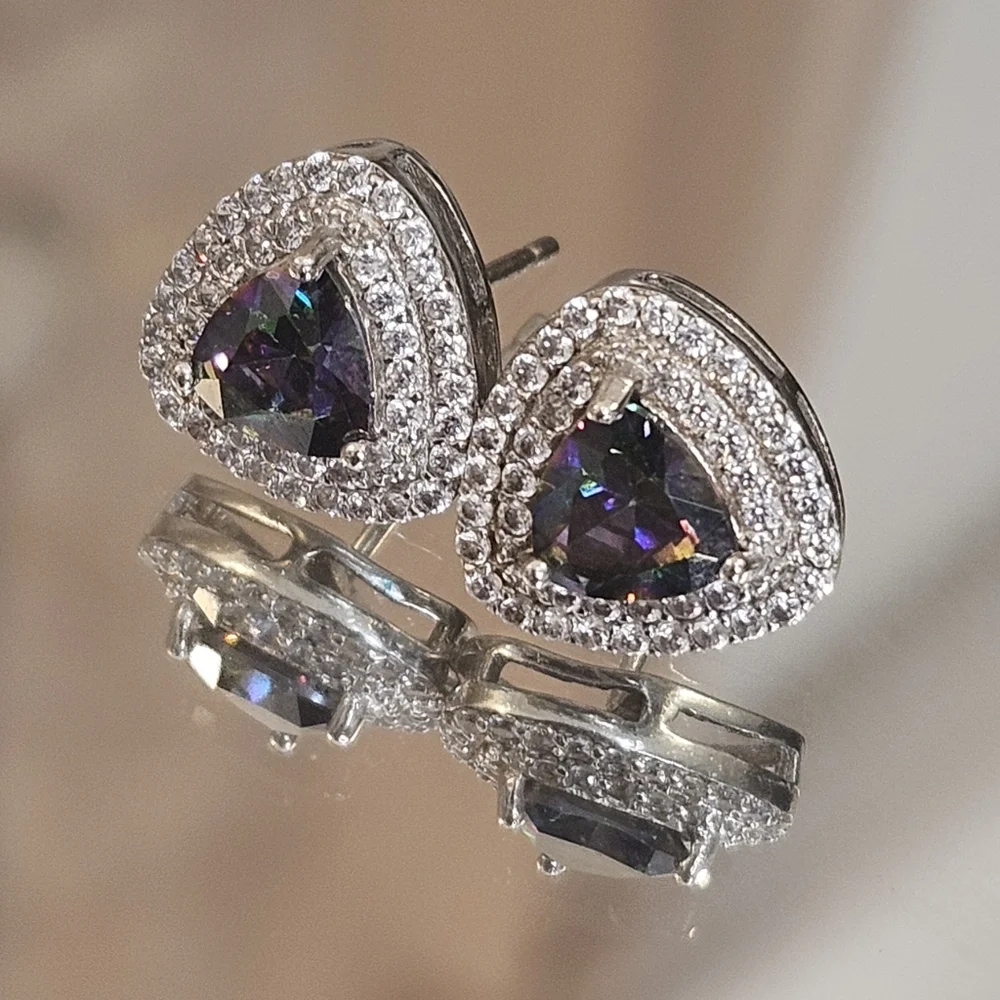 Sterling Silver Mystic Topaz Triangle Cut Stud Earrings 925